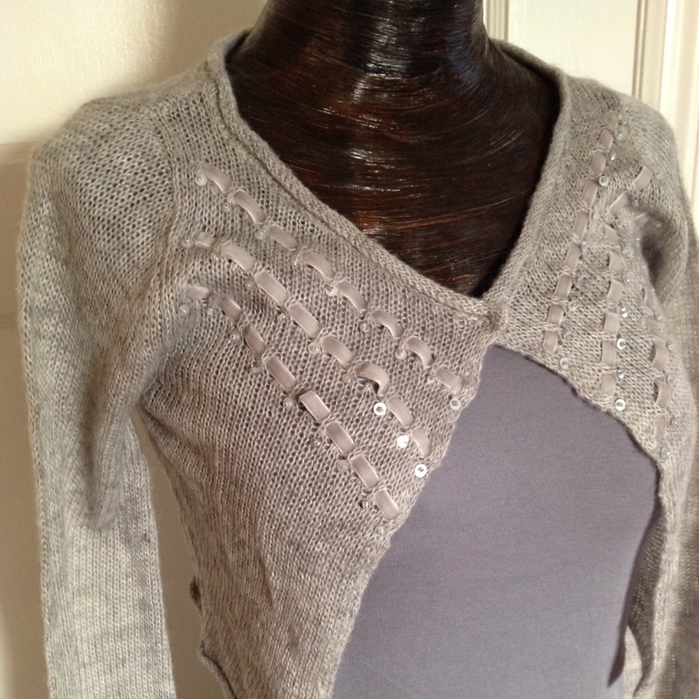 Charlotte Russe Gray Knit Beaded Shrug Sweater Sm